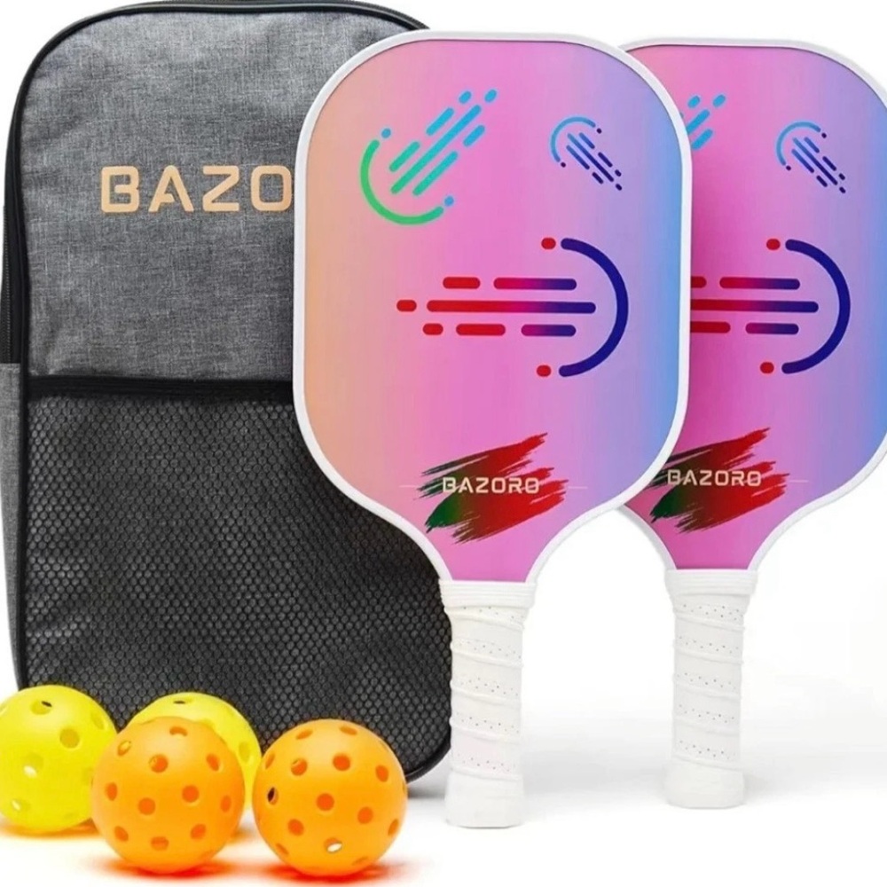 Carbon Fiber Pickleball Paddle Set 2 Rackets 4 Balls Carry Bag Lightweight Pro